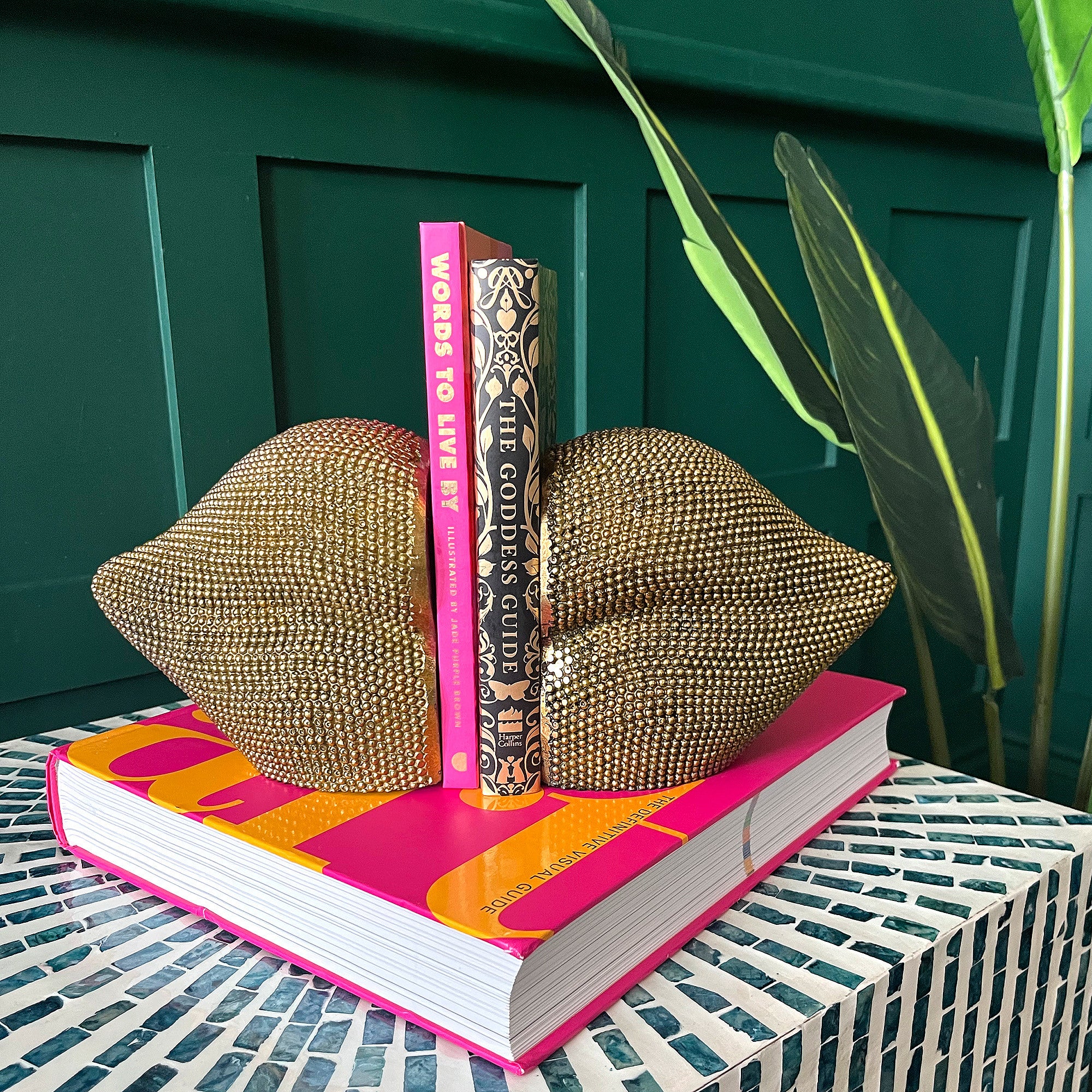 Beaded Gold Lips Bookends