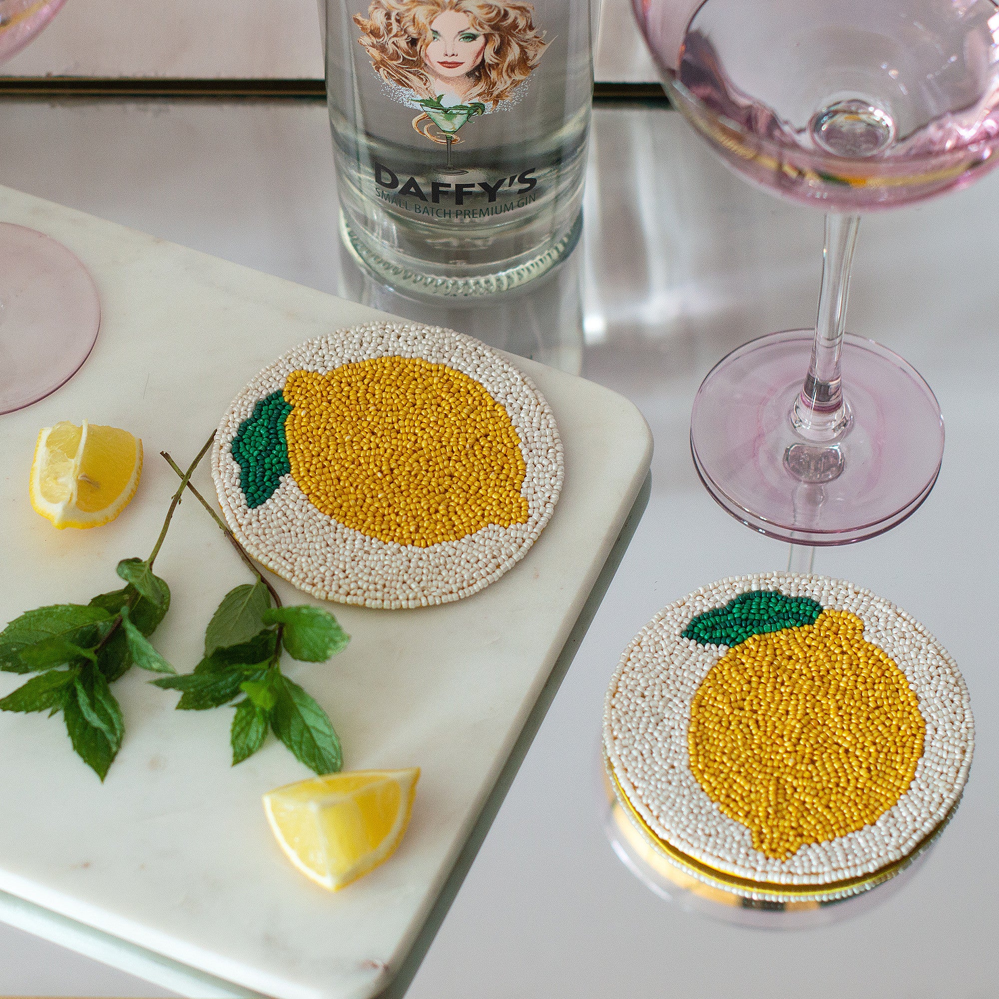 Beaded Lemon Coasters | Set of 2