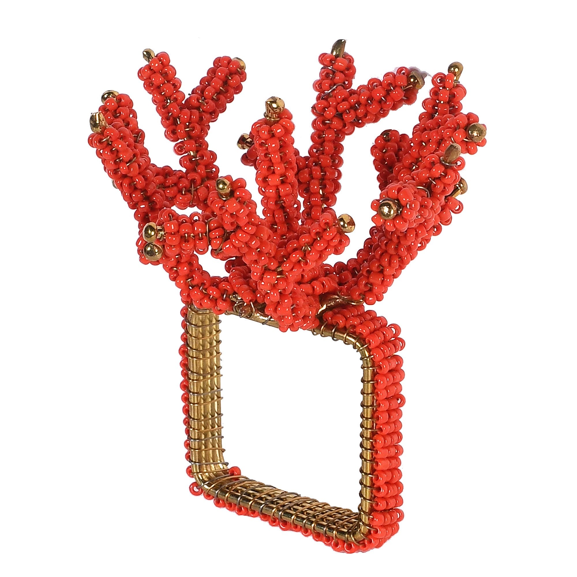 Beaded Red Coral Napkin Rings | Set of 4