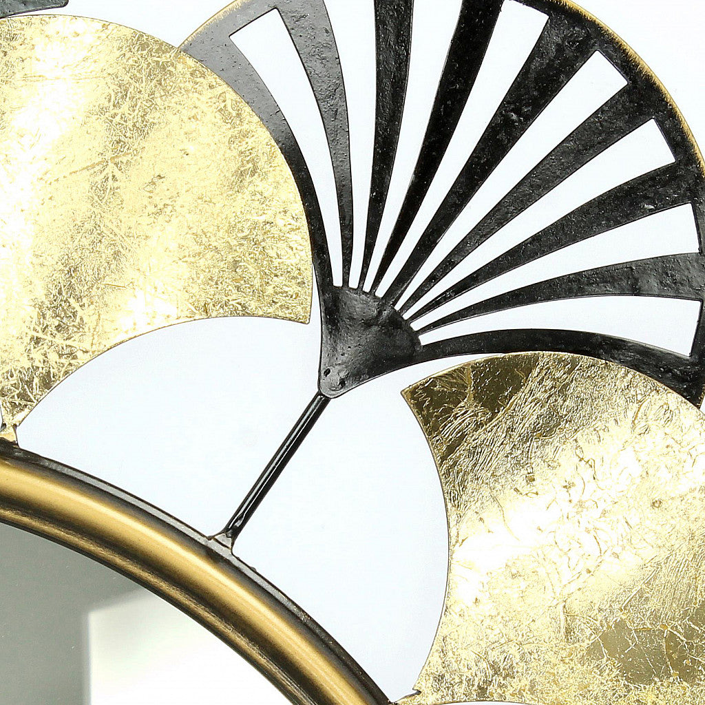 Black & Gold Round Metal Flower Mirror