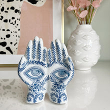 Load image into Gallery viewer, Blue and White All-Seeing Hands Ornament 