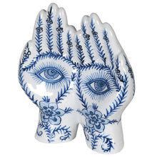 Load image into Gallery viewer, Blue and White All-Seeing Hands Ornament 