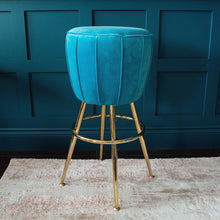 Load image into Gallery viewer, Blue Velvet Barstool | Gold Legs
