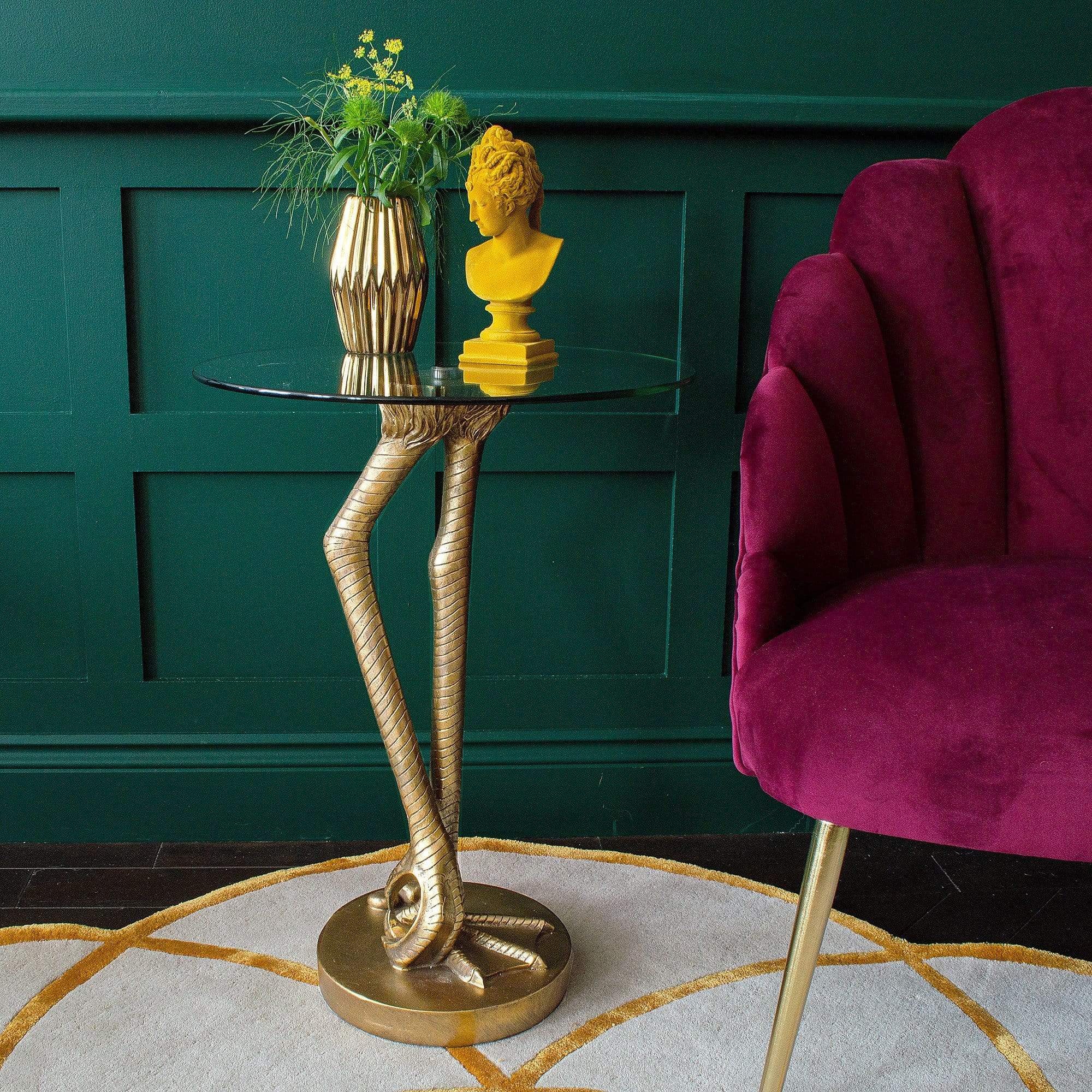 Brass Birds Leg Side Table with Glass Top