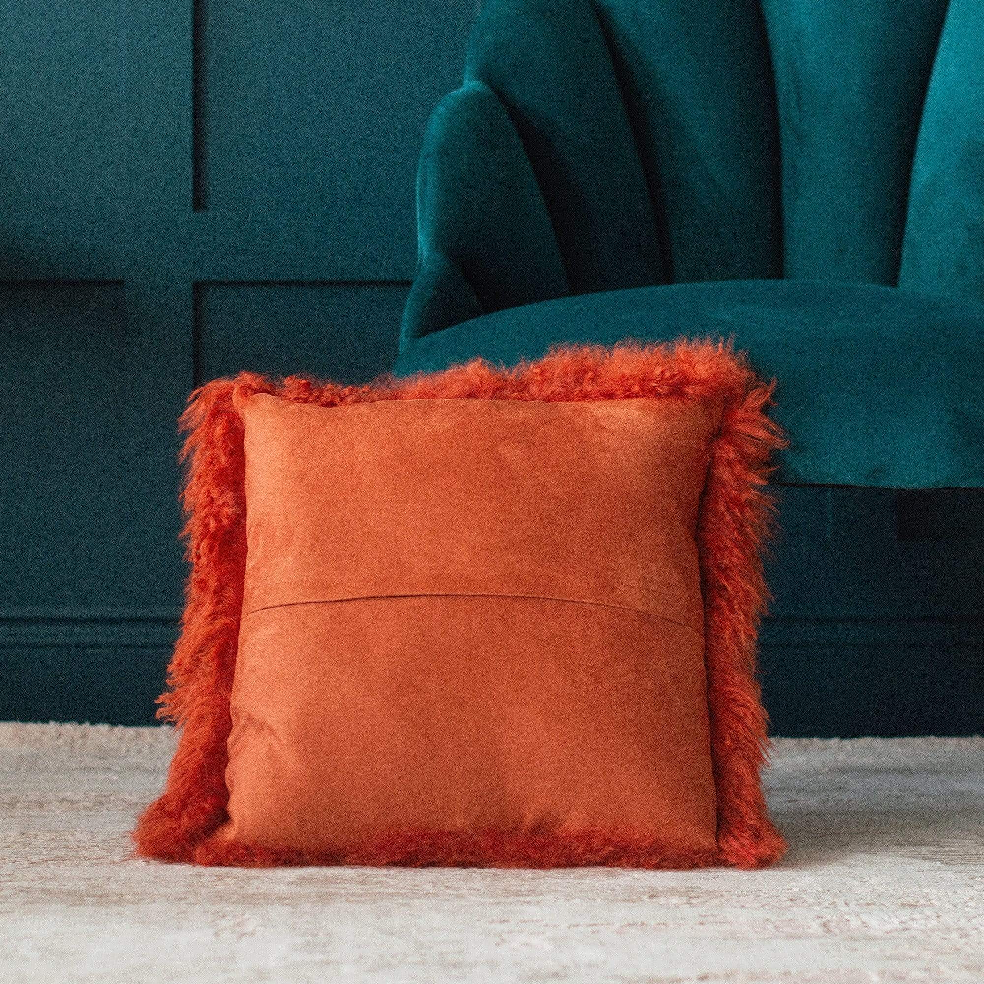 Burnt Orange Tibetan Lambskin Cushion Cover