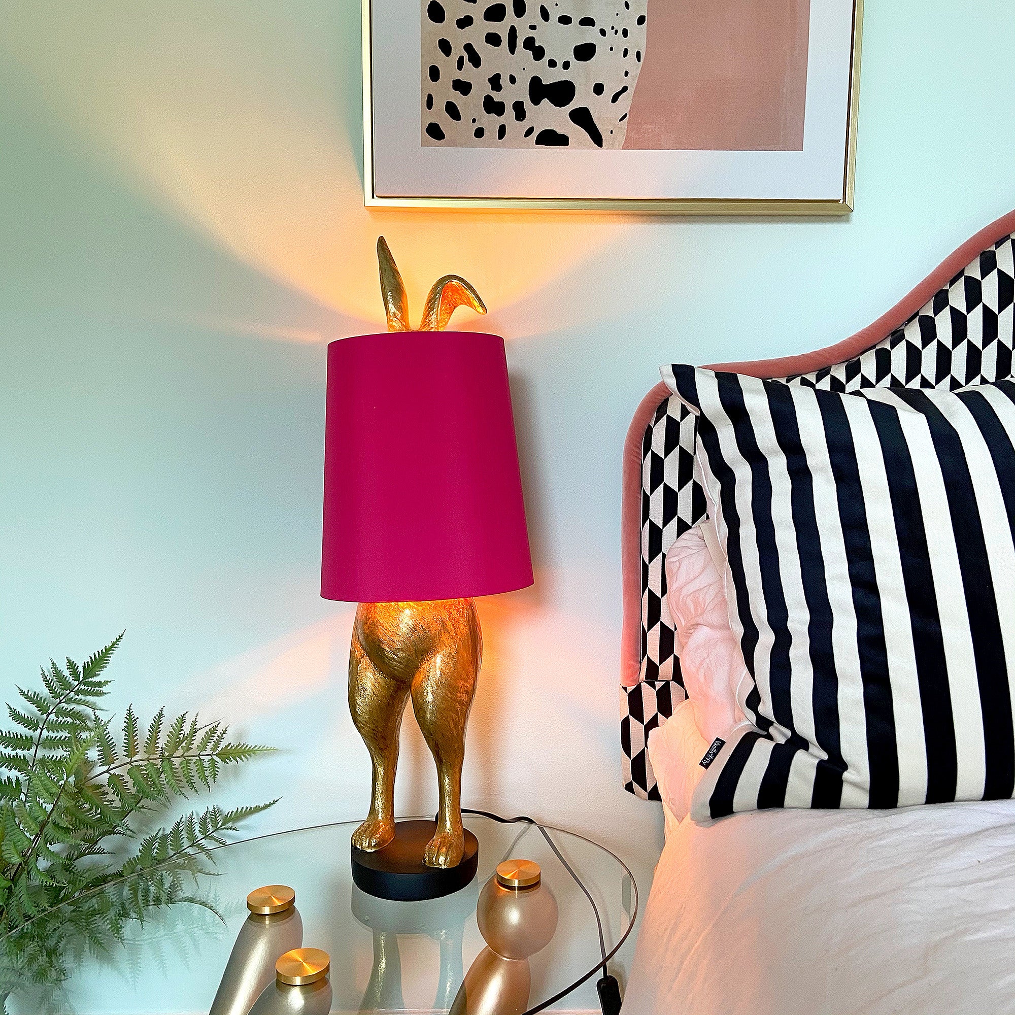 Cheeky Hiding Hare Table Lamp | Hot Pink Shade