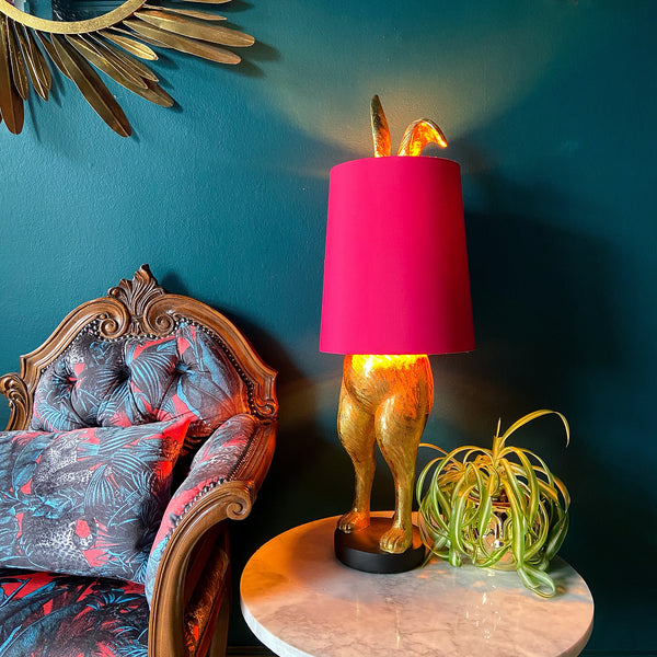 Cheeky Hiding Hare Table Lamp | Hot Pink Shade Image