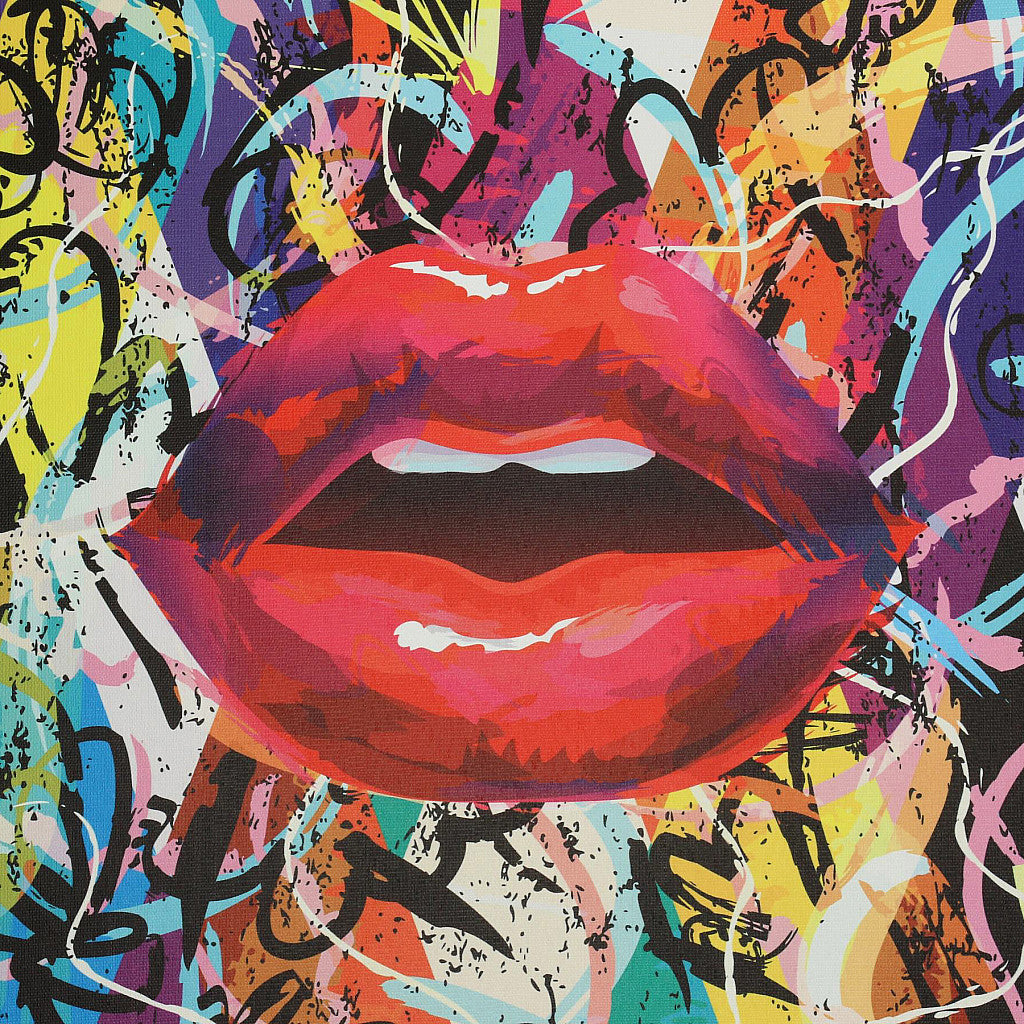Colourful Graffiti Lips Wall Art | Black Frame