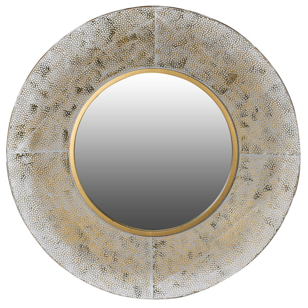 Dappled White & Gold Large Round Wall Mirror 