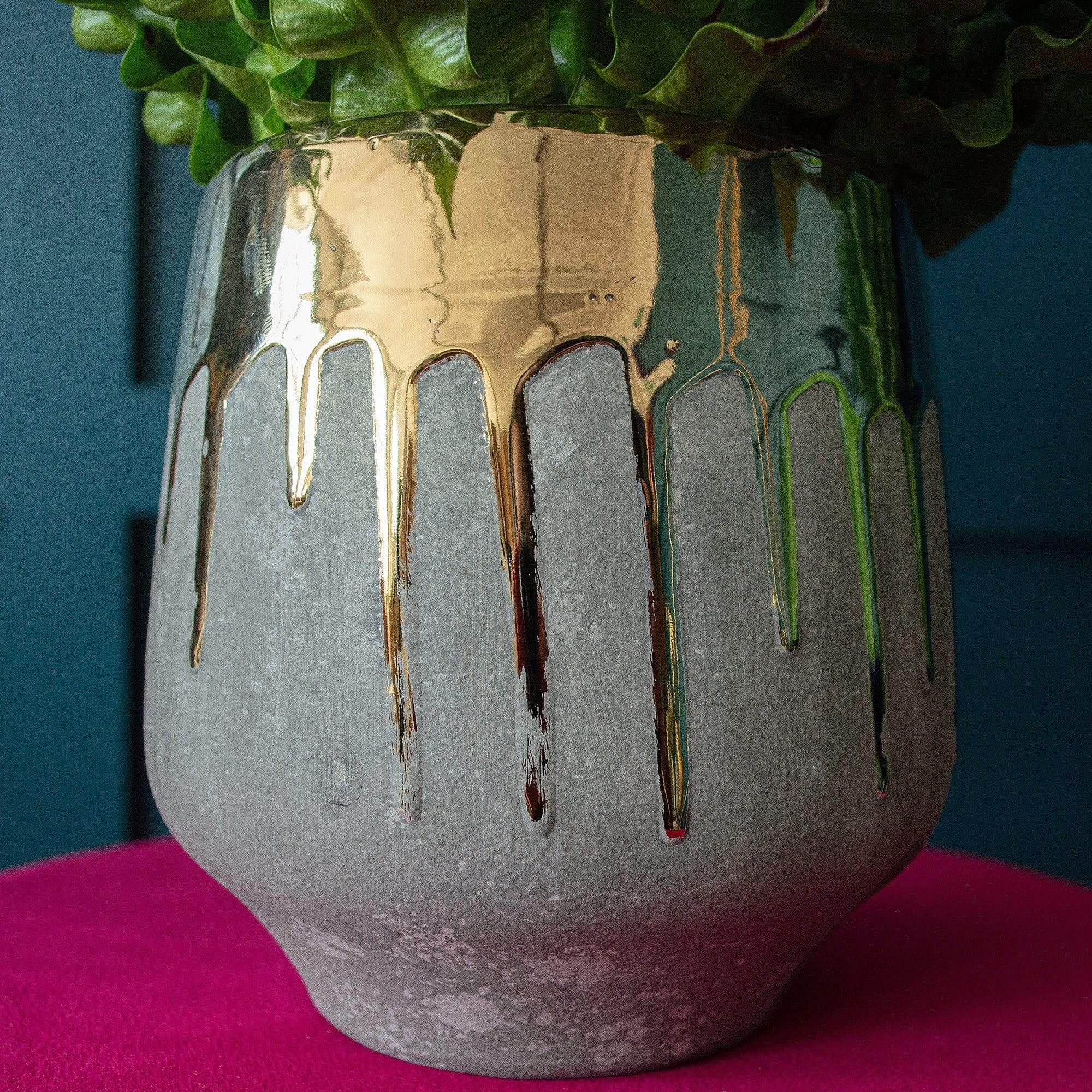 Dripping Gold Concrete Effect Plant Pot