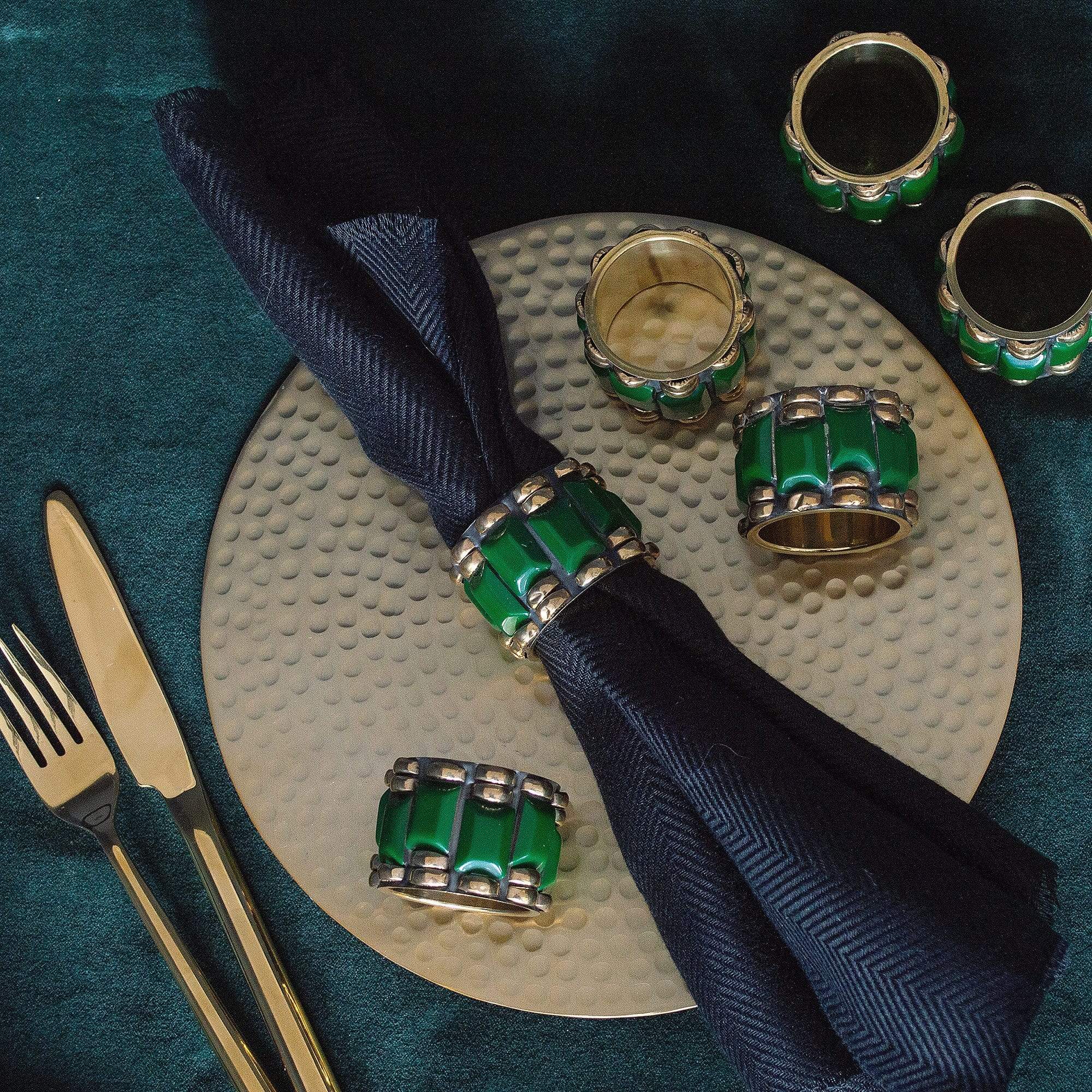 Emerald and Gold Napkin Rings | Set of 6
