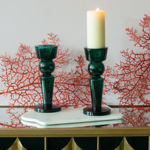 Load image into Gallery viewer, Emerald Green Glass Candle Holder