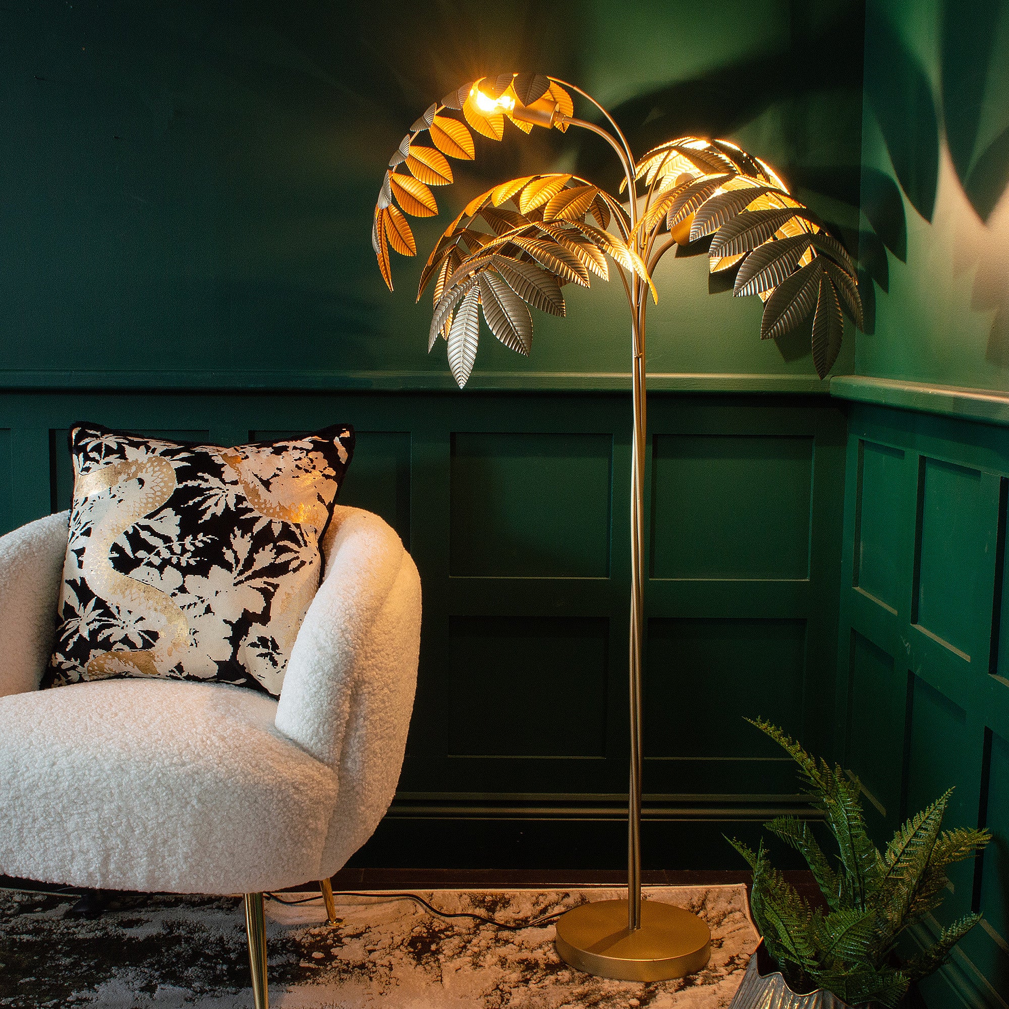 Exotic Golden Palm Leaf Floor Lamp