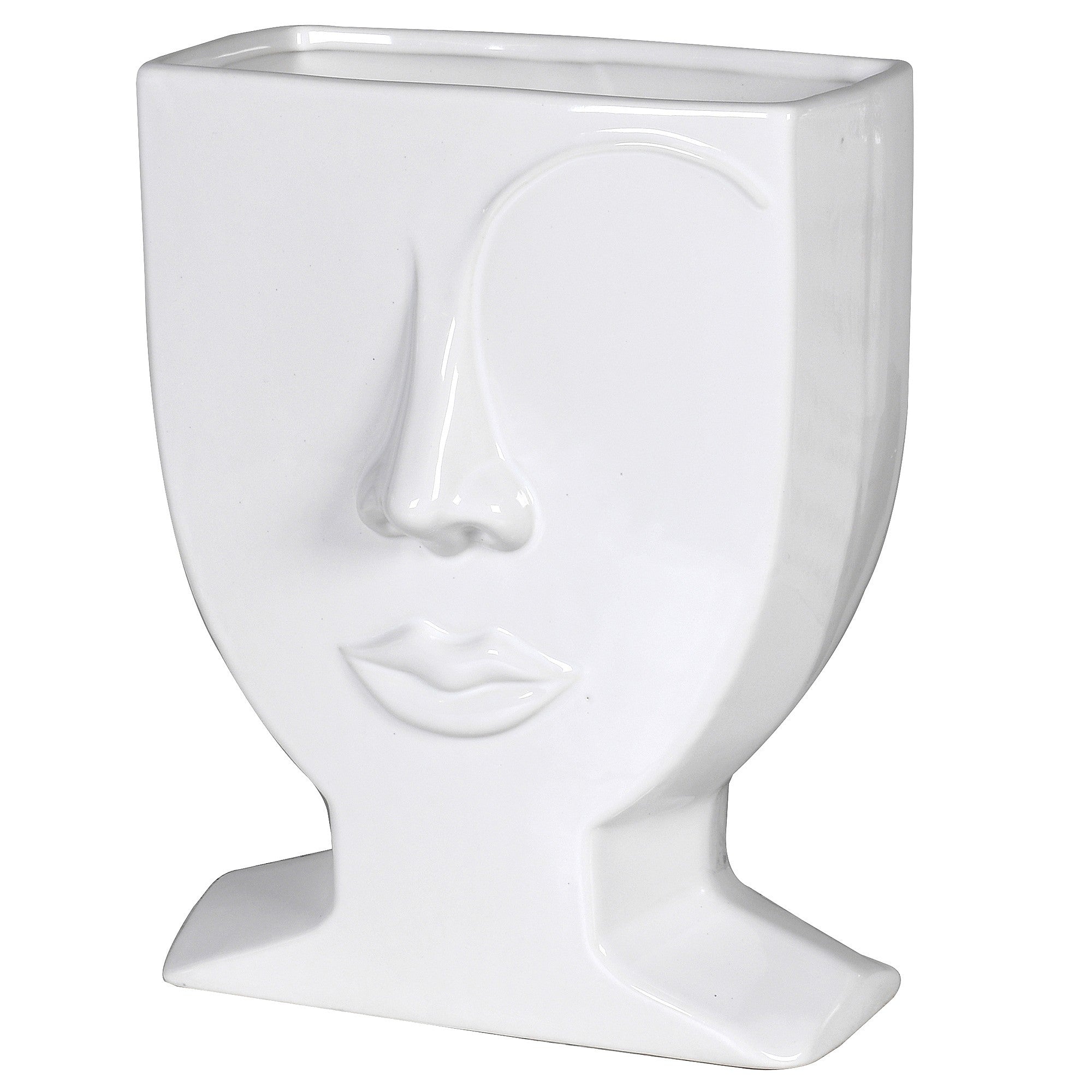 Female Face White Vase