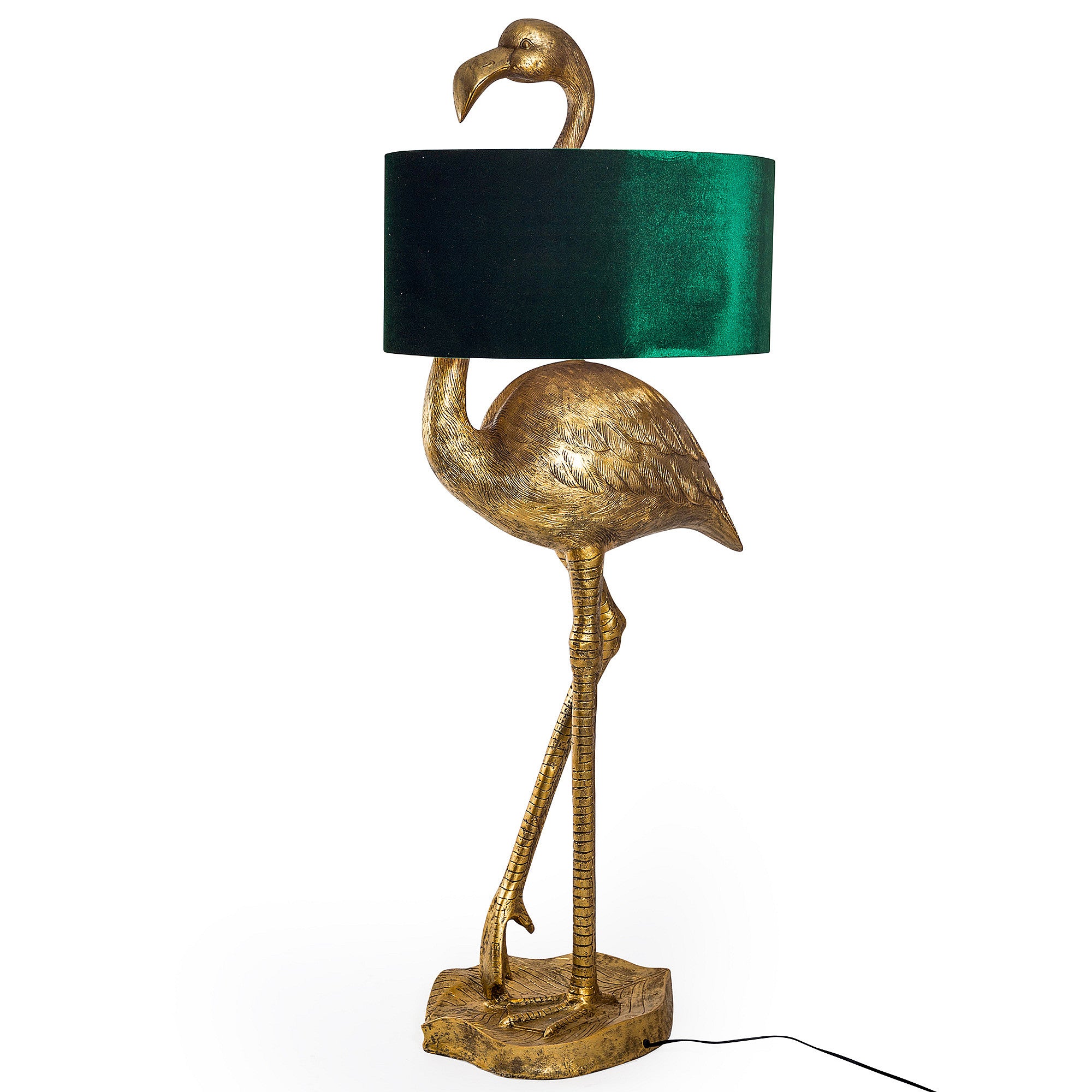 Flamingo Floor Lamp | Green Velvet Shade