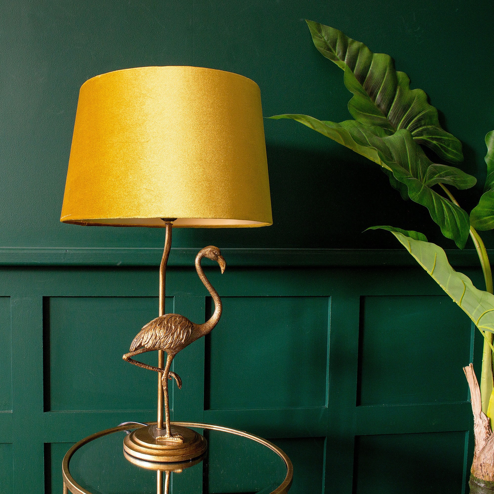 Flamingo Table Lamp | Mustard Velvet Shade 