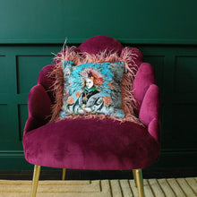 Load image into Gallery viewer, Frau Eule Velvet Cushion | Pink Feather Trim