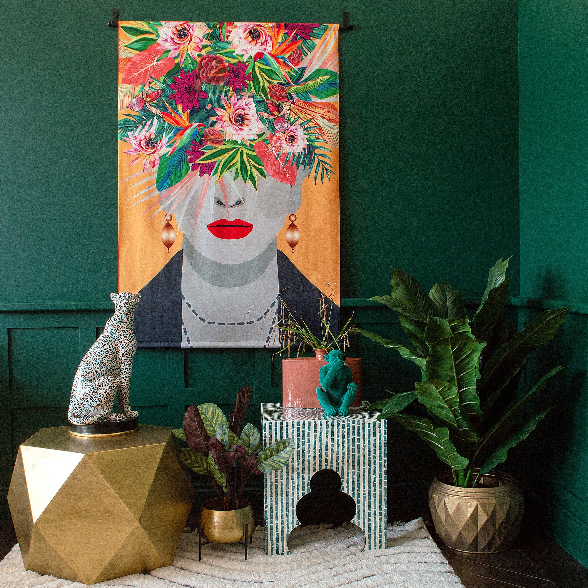 Frida Kahlo Inspired Floral Velvet Wall Hanging