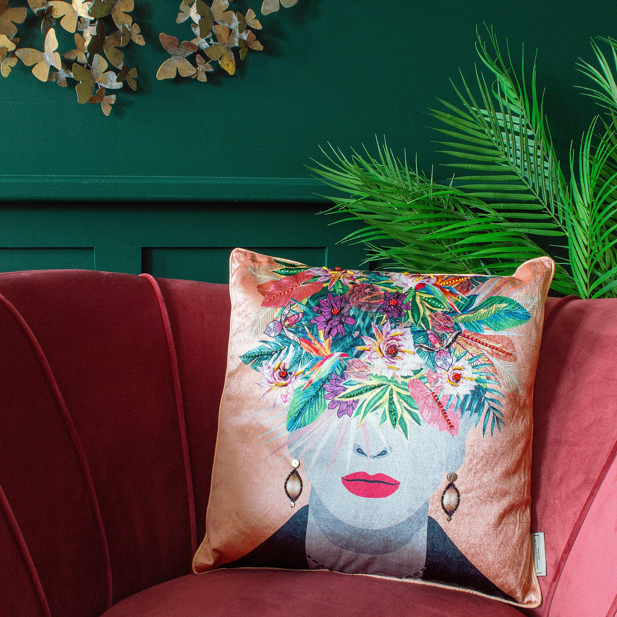 Frida Kahlo Style Beaded Flower Cushion