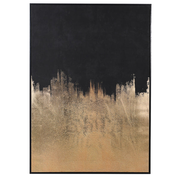A gilded abstract canvas art on a wooden frame