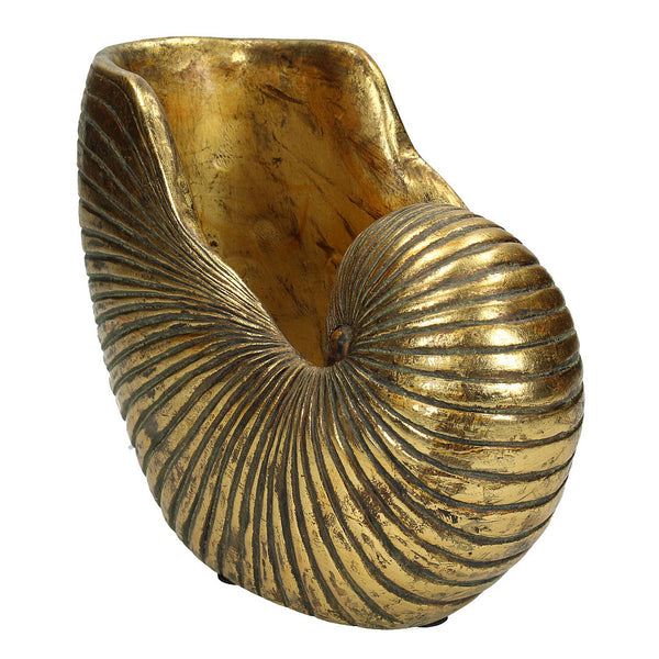 A gold shell planter on a white background