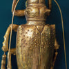 Close-up of a gold beetle wall decor with a long antennae