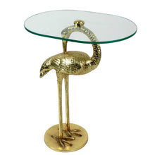 Load image into Gallery viewer, Gold Crane Side Table with Oval Glass Top