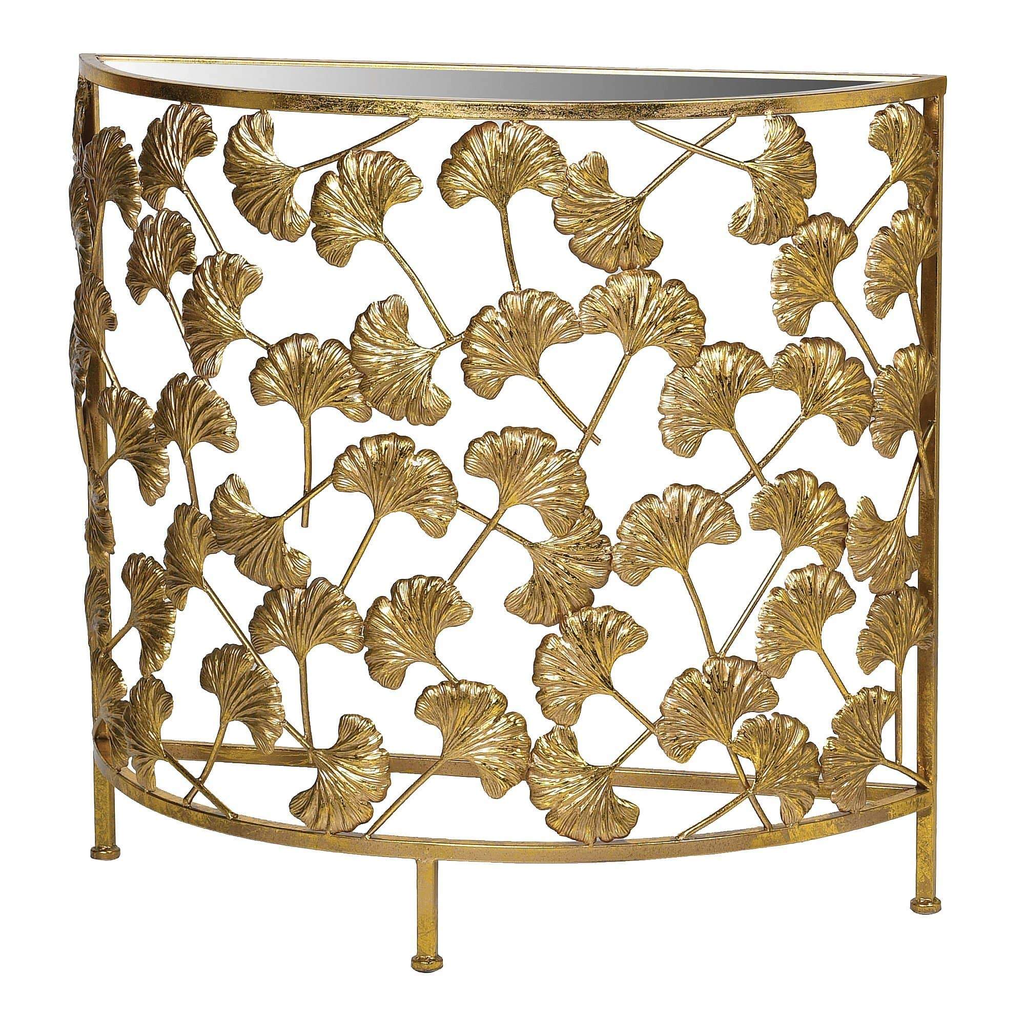 Gold Ginkgo Leaf Console Table