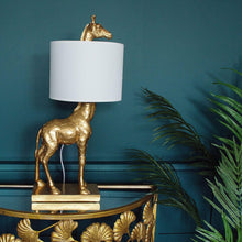 Load image into Gallery viewer, Gold Giraffe Table Lamp | White Shade