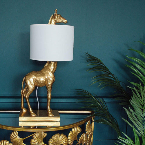 Gold Giraffe Table Lamp | White Shade