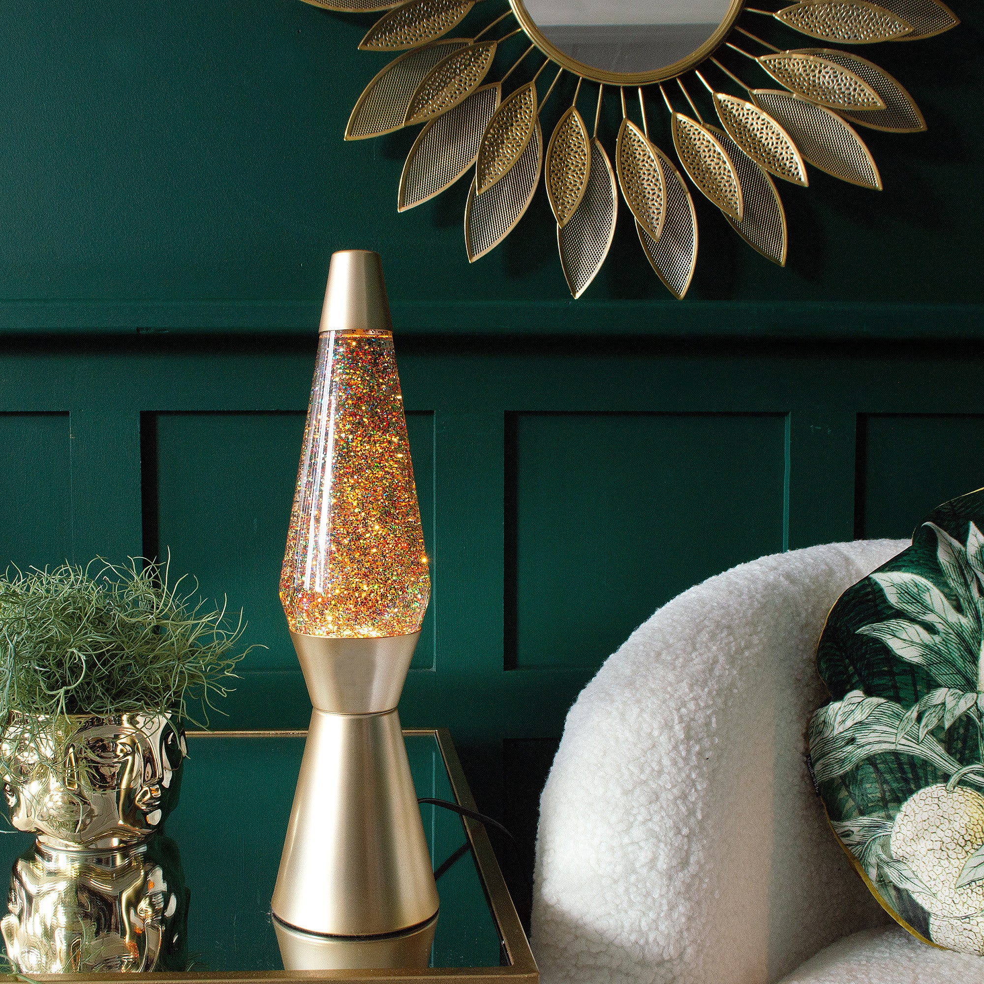 Gold Lava Lamp with Multicoloured Glitter 