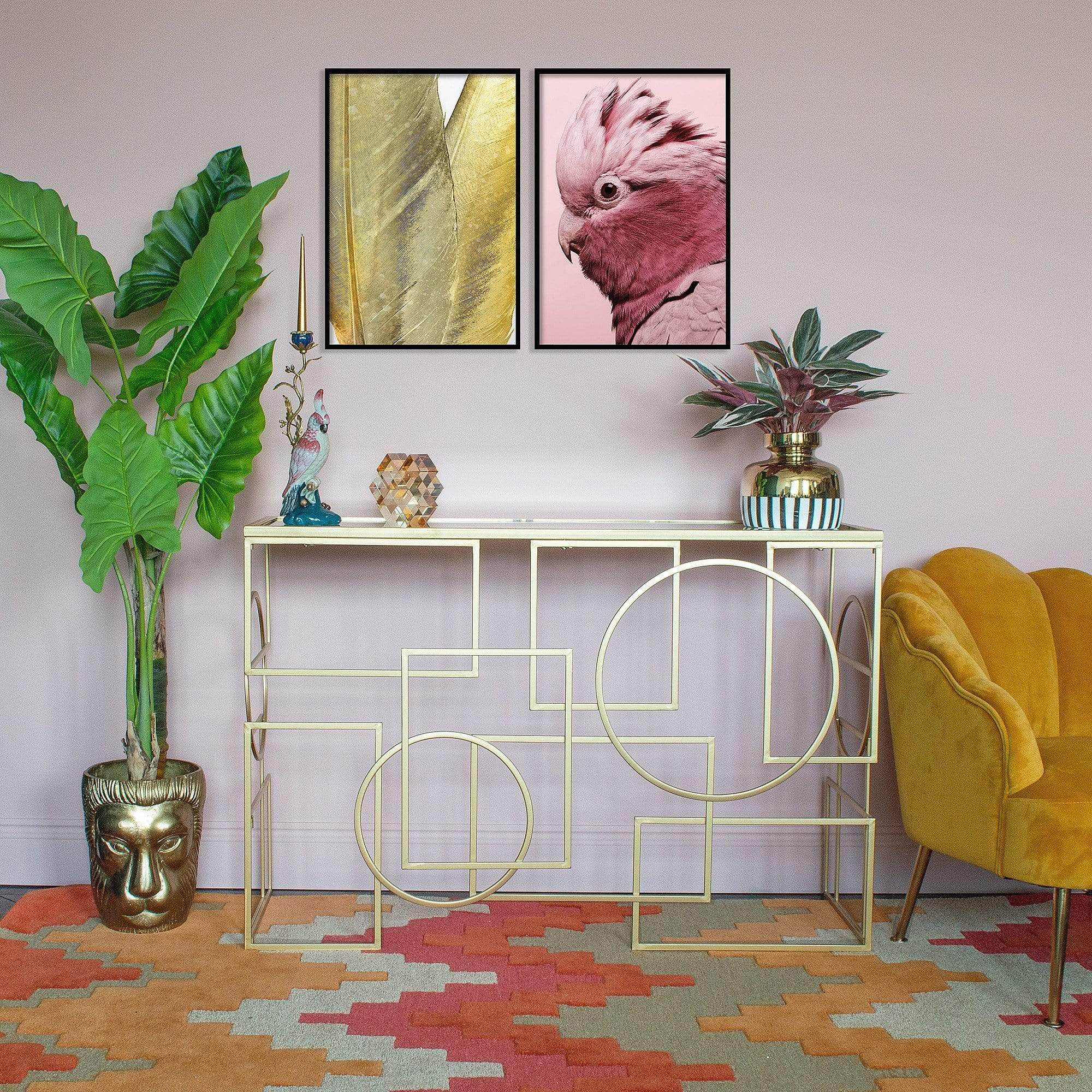 Gold Links Mirror Top Console Table