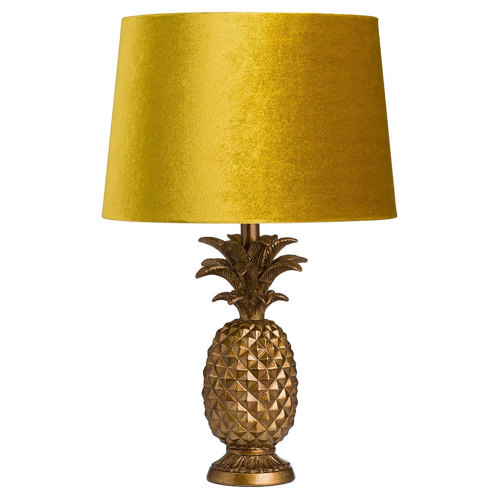 Gold Pineapple Table Lamp | Mustard Velvet Shade