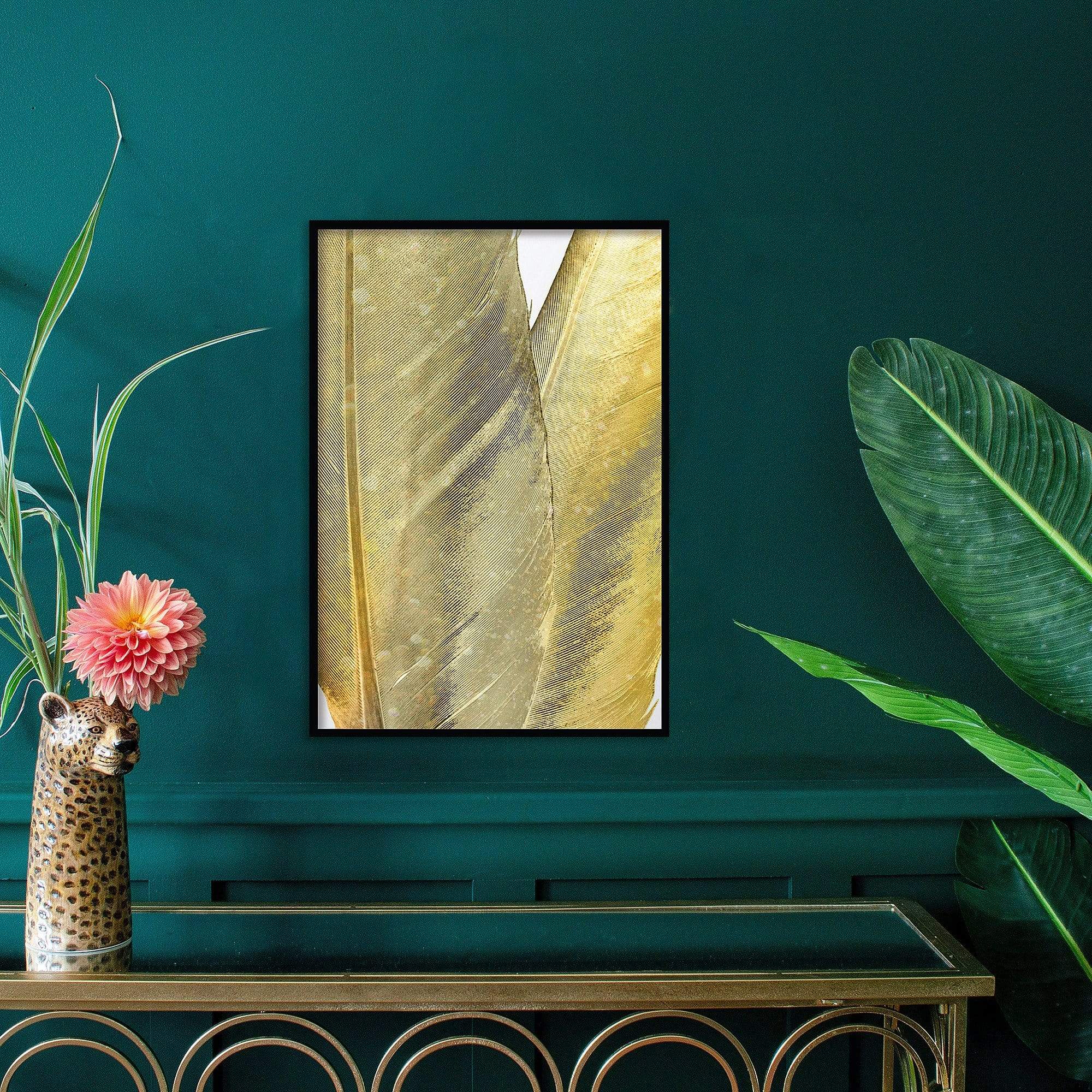 Golden Feathers Shimmering Print | Unframed