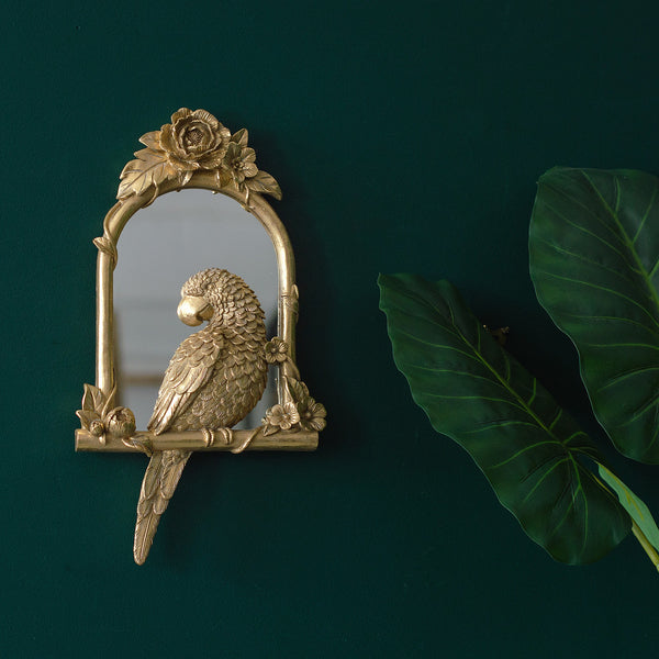 Golden Perching Parrot Mirror Image