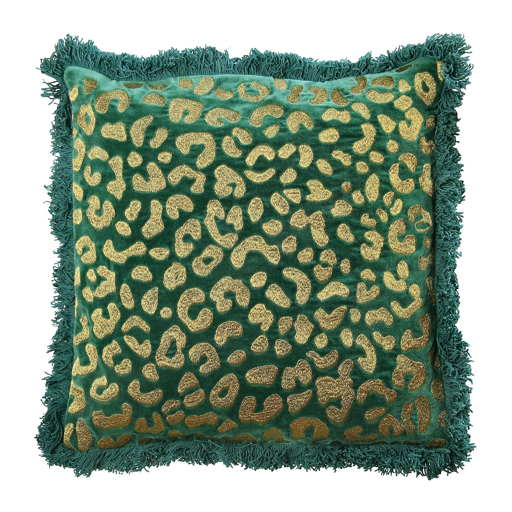 Green and Gold Leopard Print Cushion