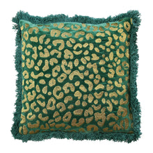 Load image into Gallery viewer, Green and Gold Leopard Print Cushion