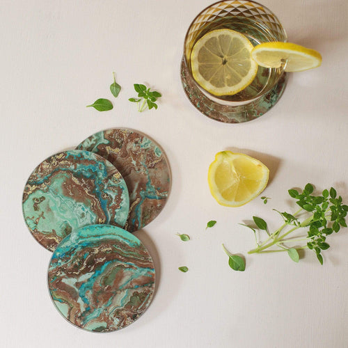 Green Marbled Coasters | Set of 4