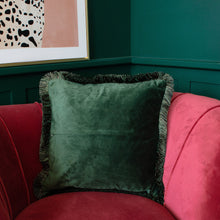 Load image into Gallery viewer, Green Patterned Cushion Cover With Fringing