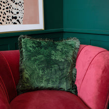Load image into Gallery viewer, Green Patterned Cushion Cover With Fringing