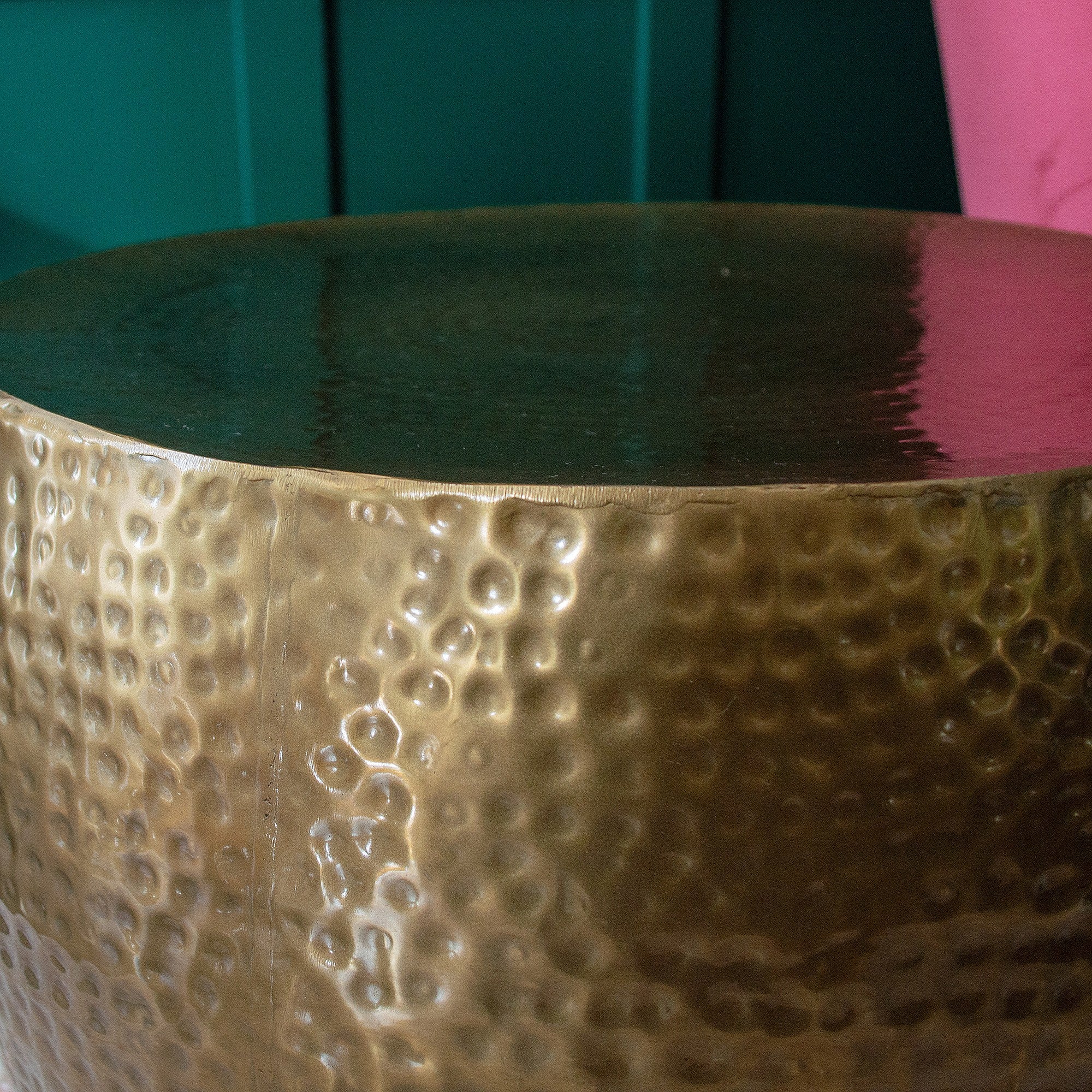Hammered Brass Drum Coffee Table