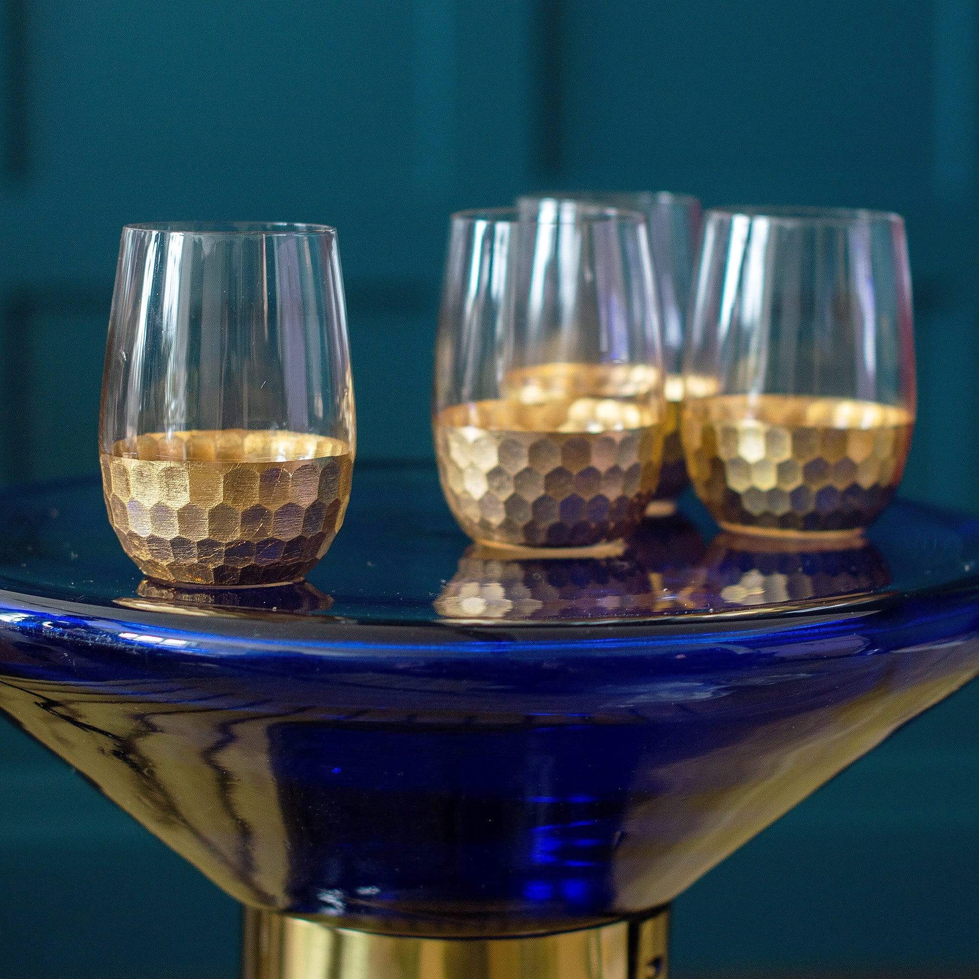 Hammered Gold Glass Tumblers | Set of 4