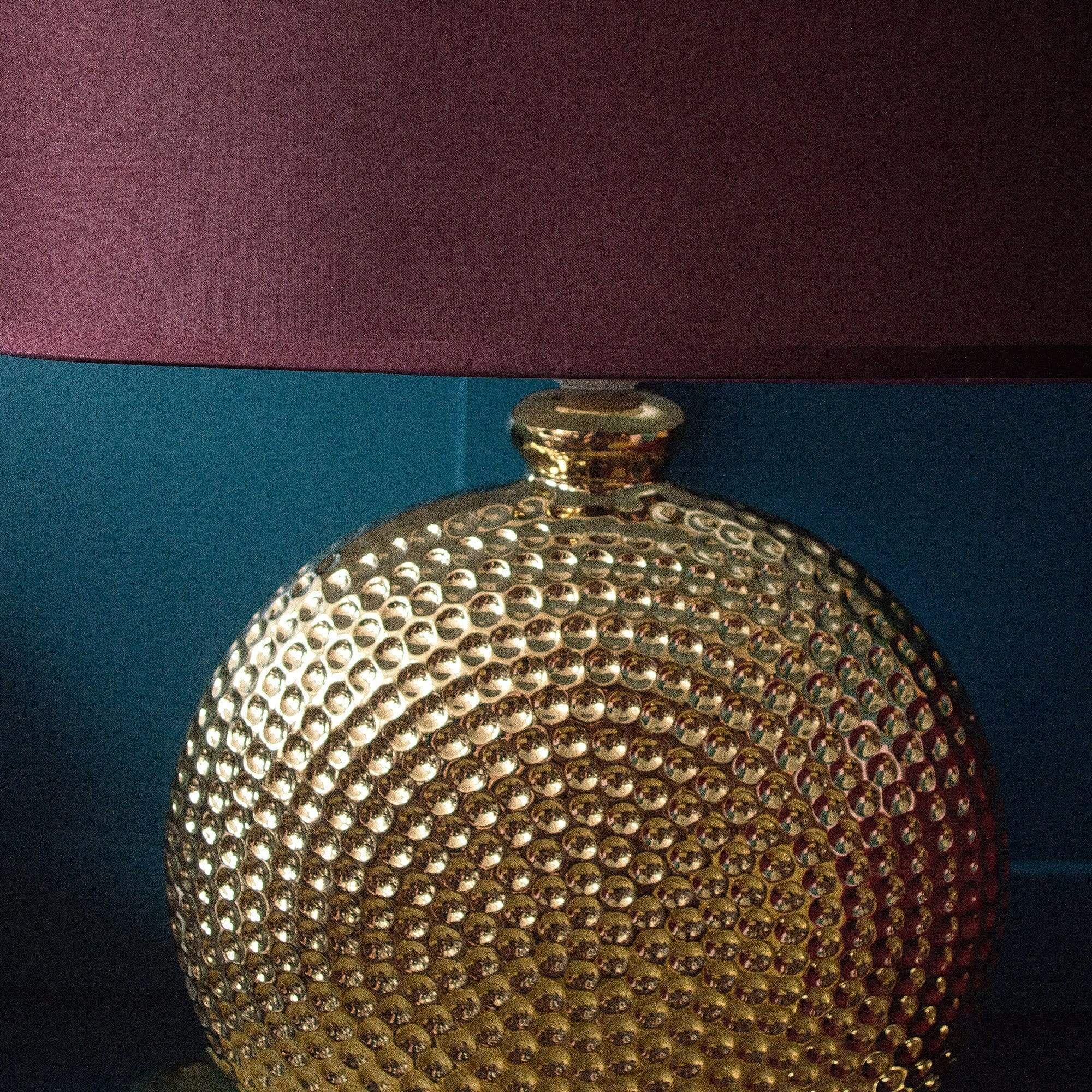 Hammered Gold Table Lamp with Burgundy Shade