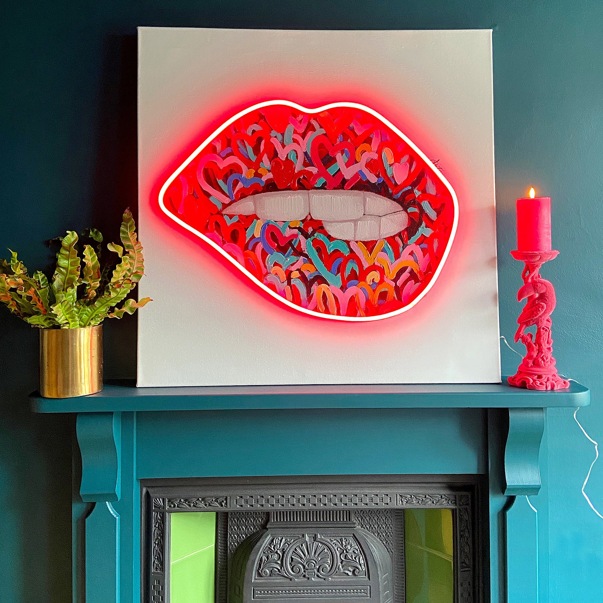 Hand Painted Lips LED Neon Canvas