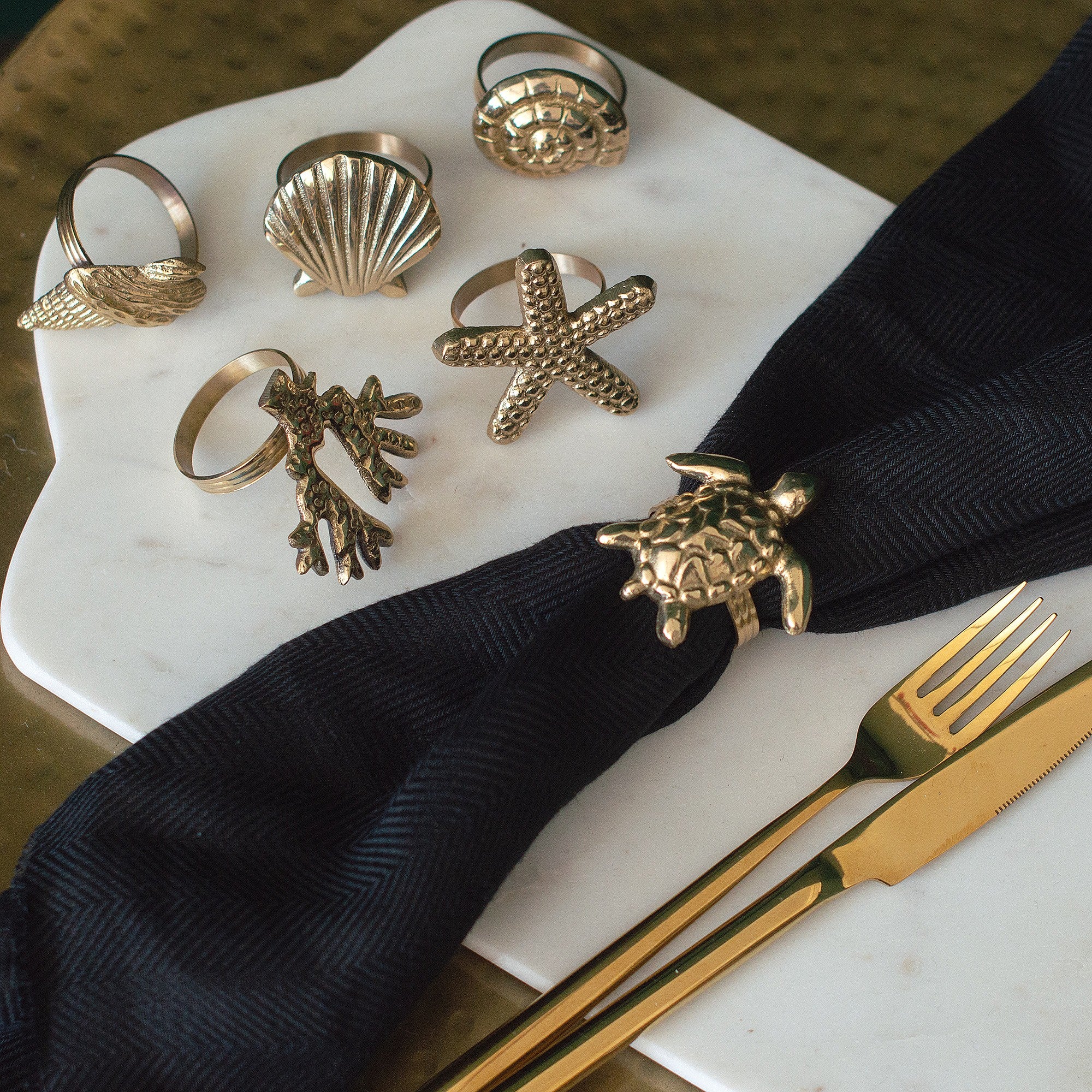 Handmade Brass Ocean Napkin Rings | Set of 6