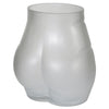 A curvy glass bum vase on a white background