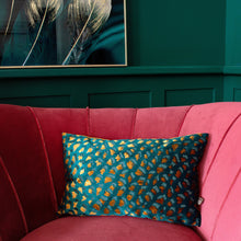 Load image into Gallery viewer, Handmade Glorious Gold &amp; Teal Leopard Print Cushion 