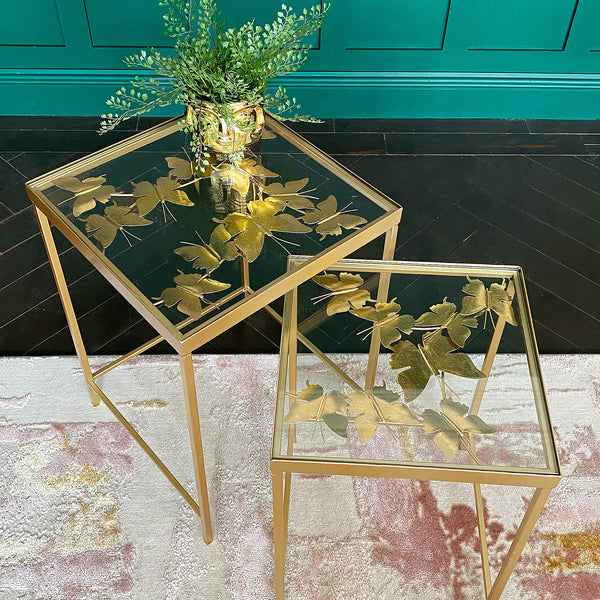 Handmade Golden Butterfly Nesting Side Tables | Set of 2 Image