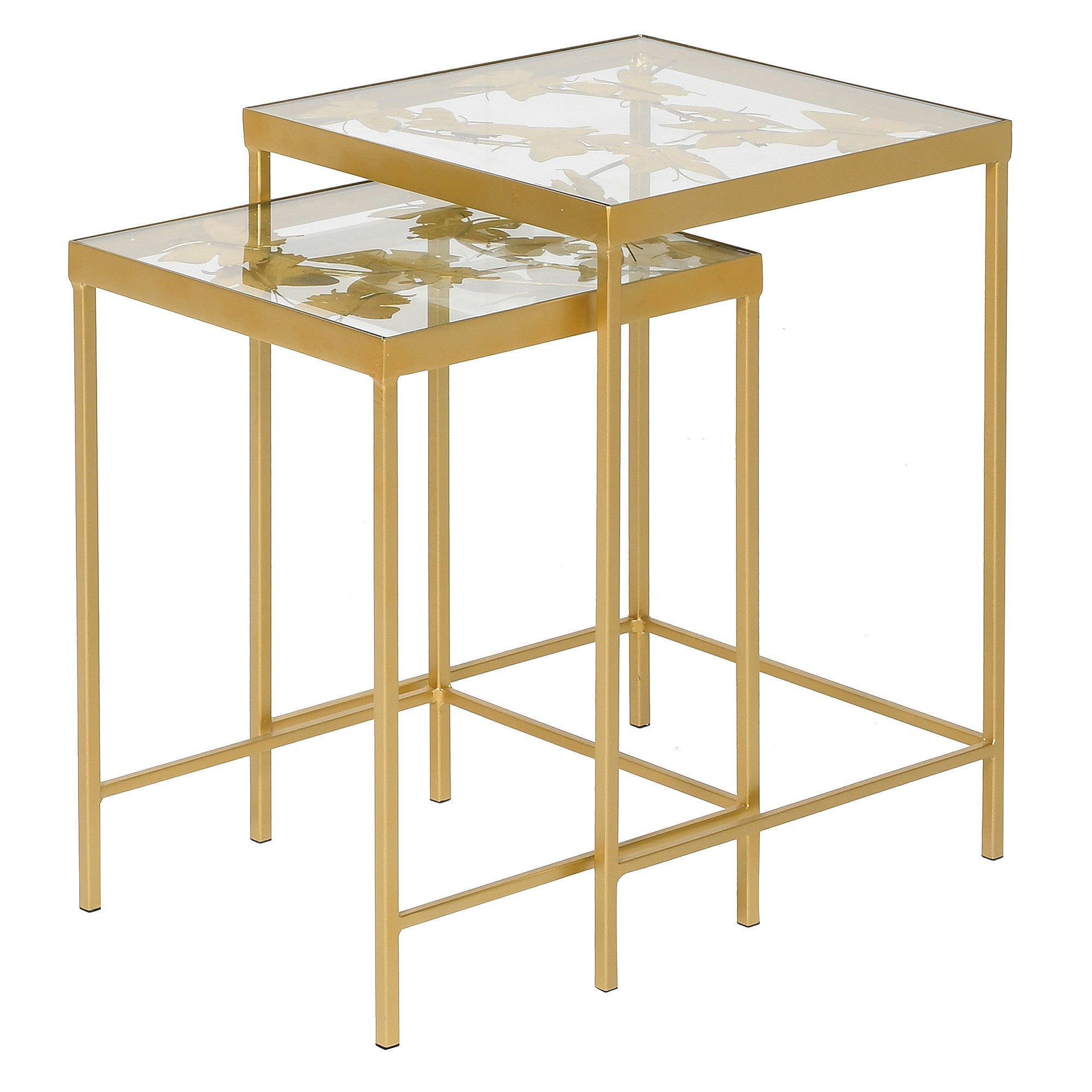 Handmade Golden Butterfly Nesting Side Tables | Set of 2