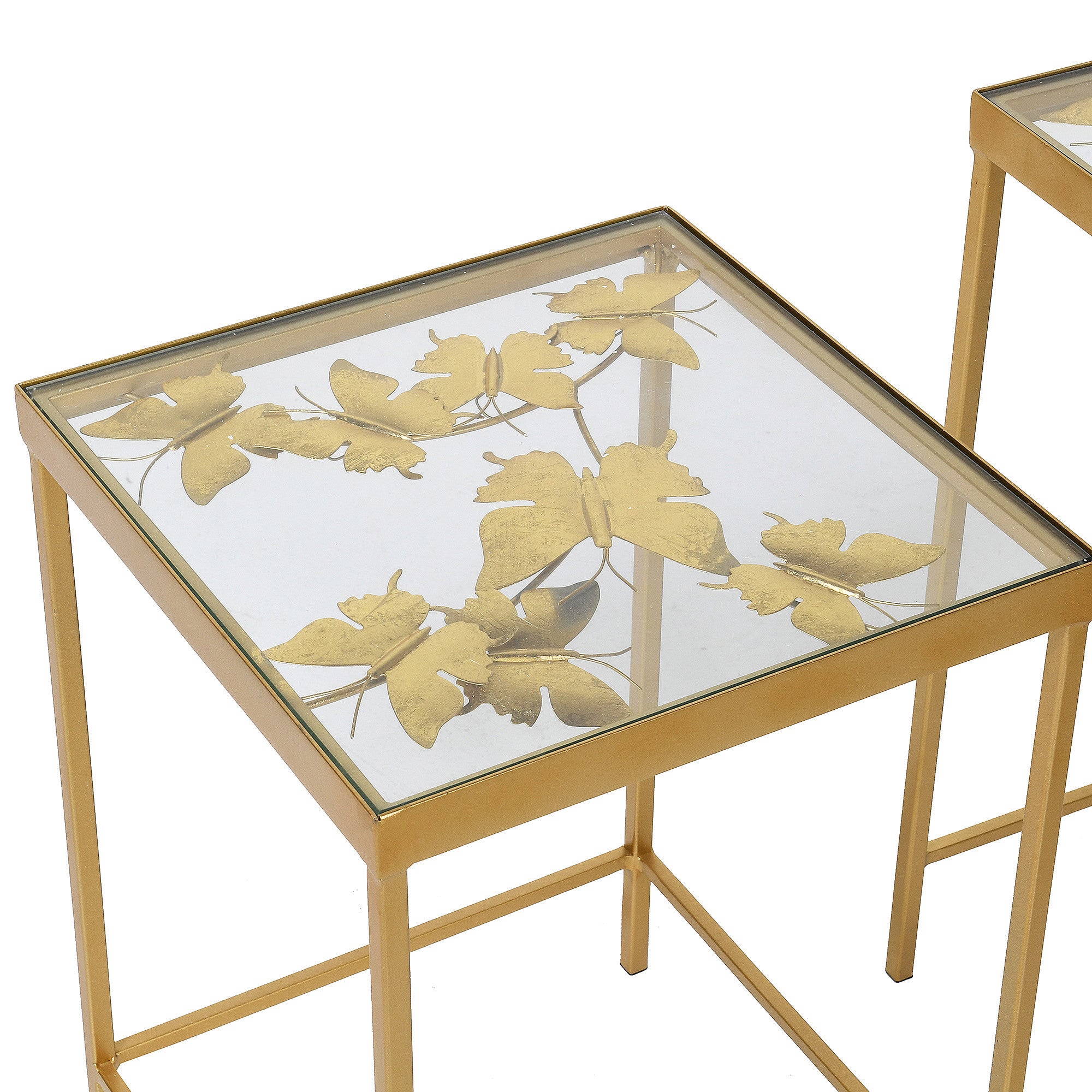 Handmade Golden Butterfly Nesting Side Tables | Set of 2